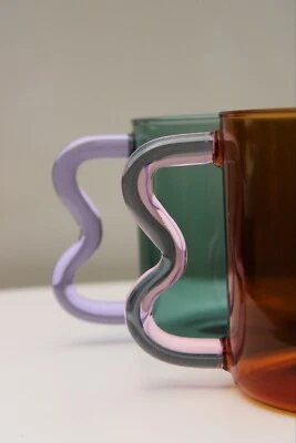 Glass Cup Mug with Unique Colorful Handle Modern Design - Image 1 of 4