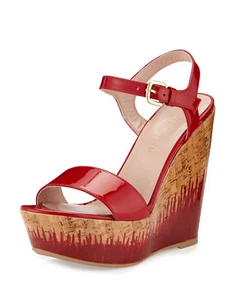 Stuart Weitzman Single Sky Patent Cork Wedge Heel, Flame Size 9 MSRP: $398.00 - Picture 1 of 3