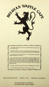Vintage Belgisches Waffel Cafe Restaurant Speisekarte Old Towne Mall Torrance ca 1970-80er - Bild 1 von 6