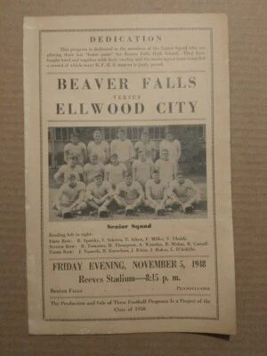 2091----1948 Beaver Falls PA vs Ellwood City football program - John Namath sub - Image 1 of 4