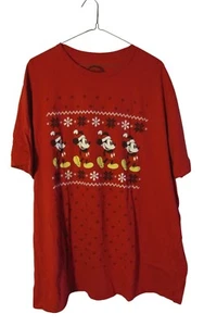 Disney 2XLT 2XL Tall Red Santa Mickey Fair Isle Style Tee Shirt Holiday Snow - Picture 1 of 3