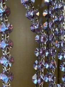 6.6 FEET PURPLE CHANDELIER CRYSTAL BEAD CHAIN Prism Part 30% Lead K9 14mm Silver - Picture 1 of 8