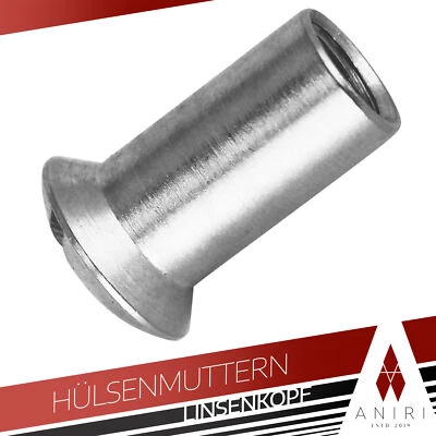Hülsenmuttern mit Schlitz M4 M5 M6 M8 Edelstahl A1 Linsensenkkopf Hülsenmutter - Bild 1 von 4