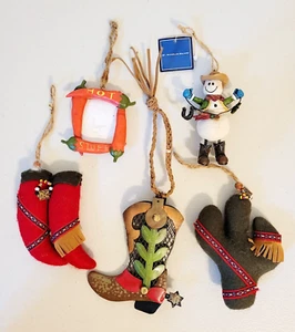 5 Piece Cowboy Snowman, Chili Pepper, Cactus, Cowboy Boot Ornaments - Picture 1 of 9