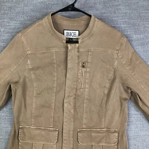 Buckle BKE Jacket Womens L Khaki Beige Twill Trucker Band Collar Moto - Picture 1 of 13