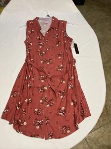 No Boundaries Juniors Size 3XL (21) brown Floral V Neck Shirt Dress NWT - Picture 1 of 6