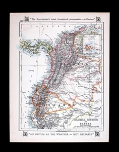 1921 Johnston Map Colombia Ecuador Panama Bogata Quito South America - Dexter Ad - Picture 1 of 2