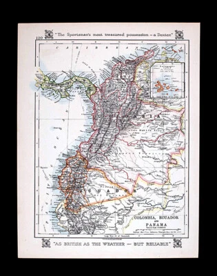 Mapa Johnston 1921 Colombia Ecuador Panamá Bogata Quito América del Sur - Anuncio Dexter Foto 1 de 2
