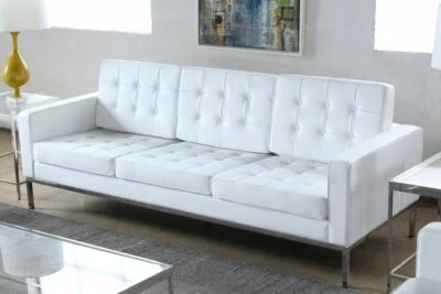 Sofá con botones estilo loft de diseño clásico #1255 en cuero genuino blanco o negro Foto 1 de 4