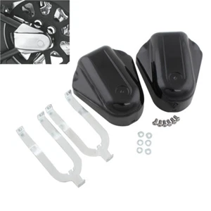 Gloss Black Bar Shield Rear Axle Covers Swingarm Caps for Harley Softail 2008-17 - Picture 1 of 12