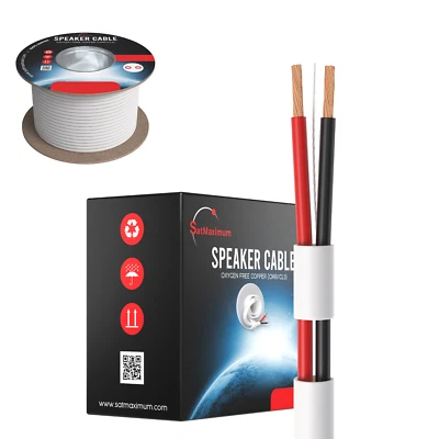500FT 16/2 Speaker Cable OFC CL3 CMR Rated In-Wall Audio LED Stranded Wire White - Image 1 of 4