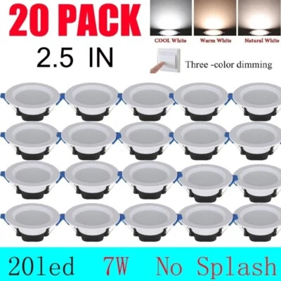 20PC 7W 3Color Dimmable LED Downlight Recessed Ceiling Panel Light 85-265V US - Image 1 of 4