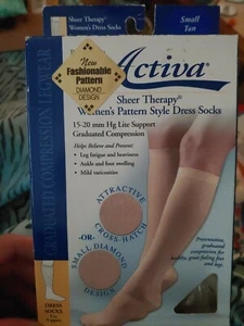 Activa Sheer Therapy Women's Dress Socks Diamond Pattern Tan Small - Picture 1 of 3