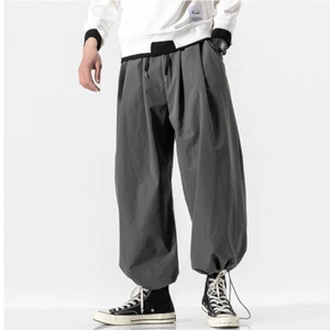 Men Loose Puff Tapered Pants Drawstring Elastic Waist Trouser Jogger Casual Long - Picture 1 of 12