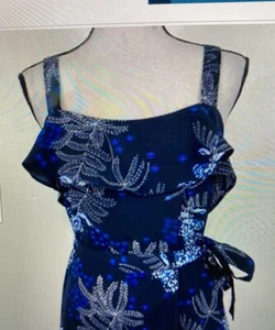 Banana Republic Strappy Cool SunDress SZ 0 - NWT Black Blue Leaf Print - Picture 1 of 6