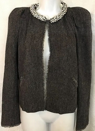 isabel marant Gray And Black Shoulder Pad Rhinestone Collar L Sleeve 40