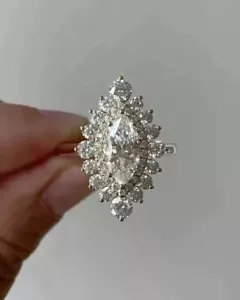 2.5Ct Marquise VVS1 Moissanite 14k Yellow Gold Plated 925 Halo Engagement Ring - Picture 1 of 4
