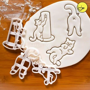 Kitty Scratch Roll & Butt cookie cutters | Cute happy cat kitten feline buttock - Picture 1 of 15