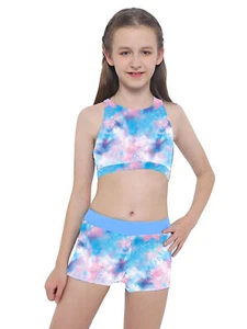 Girls Bathing Suit Tankini Sets Shorts Bikini Top+Bottom Scoop Neckline Tank To - Picture 1 of 124