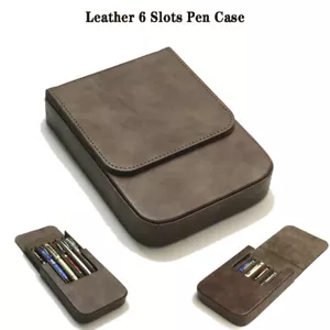 Leather 6 Slots Retro Luxury Pencil Cases Pen Bag Storage Pouch Collection Gift - Picture 1 of 12