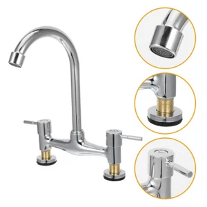 Double Hole Basin Faucet Replacement Kitchen with Sprayer Sink Rotatable Spout - Picture 1 of 12