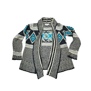 Pink Republic Grobstrick Cardigan XL hellbraun schwarz türkis vorne offen Pullover - Bild 1 von 9