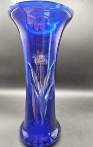 Vintage Badash Cobalt Blue Hand Cut to Clear Crystal 10.5 Vase Bohemian Russian - Picture 1 of 20