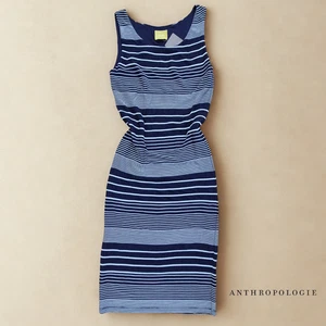Anthropologie Maeve Edisto Column Women’s Dress Sz M Navy blue white striped NWT - Picture 1 of 12