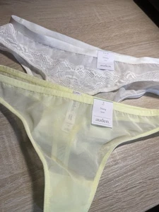 2 Auden Mujer Pequeño (4-6) Tanga Amarillo y Encaje Blanco Ropa Interior Descarada (B) - Imagen 1 de 5