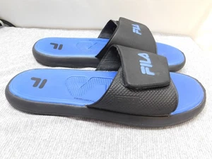 Fila Slide Sandals Mens Size 13 Black Blue FS Slide Adjustable Strap Comfort - Picture 1 of 8