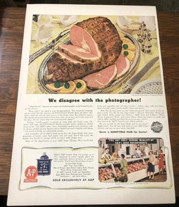 1942 A & P Supermarkt Sunnyfield Schinken / Presto Mehl - Vintage 2-seitige Druckanzeigen - Bild 1 von 2