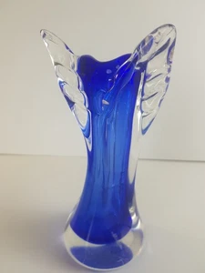 Cobalt Blue Murano Clear Angel Wings Art Glass Hand Blown Candle Holder Vase - Picture 1 of 9