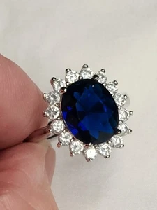 Beautiful Costume Jewelry Dinner Ring Simulated Blue Sapphire With Simulated... - Bild 1 von 6