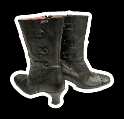 Botas Camper de cuero negras con tacón cremallera lateral para mujer 38 detalle de 3 botones Foto 1 de 4