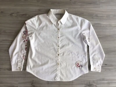 Blusa Camisa Chico’s Abotonada Para Mujer Talla L (2) Rayas Bordadas Prendas de Trabajo Foto 1 de 4