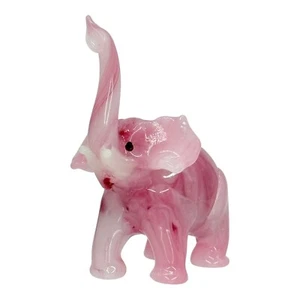Kunst Glas Elefant Figur rosa Wirbel Rüssel hoch Glücksbringer Deko - Bild 1 von 6