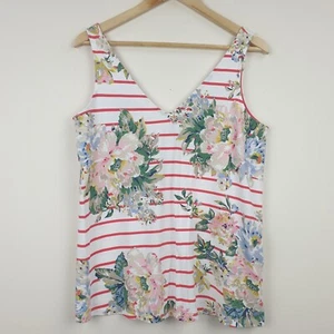 Joules Darlie Vest Top Women's Size 12 White Sleeveless Floral Button Back Tank - Picture 1 of 14