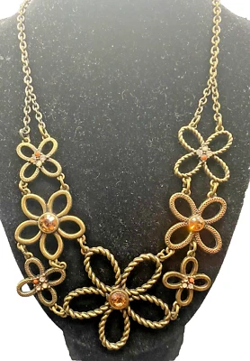 签名雅芳 NR 项链花卉声明 17 英寸波西米亚古董黄铜色调 — 第 1/4 张图片