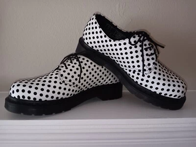 Dr. Martens Mujer 6 Oxford 1461 ULTRA RARO Blanco Y Negro Suave T-dot Flock Foto 1 de 4