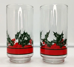 Vintage 11 Piece Set 16 OZ Libbey Christmas Holly Berry Drinking Glasses Boxed - Picture 1 of 10