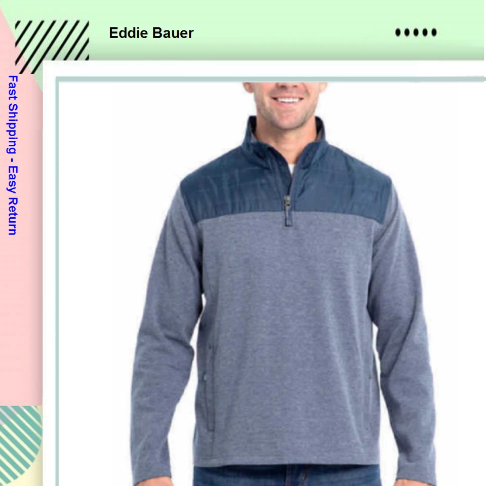 Eddie Bauer Men's Mixed Media Lightweight Pullover Shirt Blue Size 2xl XXL