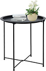 End Table Metal Side Table Black round Folding Tray Cyan Sofa Small Accent Fold-
