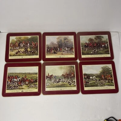 Set of 6 Vintage Clover Leaf Table Place Mats - Old Hunting - England Hounds Box - Image 1 of 4