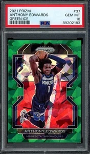 2021 Prizm #37 ANTHONY EDWARDS Green Ice PSA 10 sp ssp POP 3 Timberwolves - Picture 1 of 2