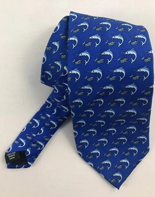 Corbata de seda vintage J Crew azul marlín ancho clásico pescador Foto 1 de 4