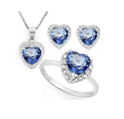 4 4/5 Ct Mystic Topaz & Diamond Sterling Silver Set 925 Ring Necklace Earrings - Imagem 1 de 4