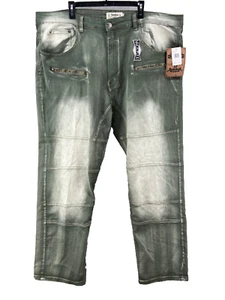 Pantalones de mezclilla Akademiks Jeanius para hombre talla 46x32 AB47JN11 descoloridos verde militar nuevos con etiquetas *defecto - Imagen 1 de 18