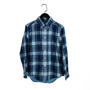 Ralph Lauren Navy Blue White Check Button Down Cotton Shirt - Size M 10-12Y - Picture 1 of 19