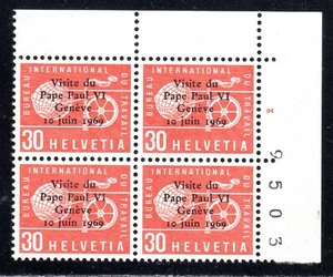 1969 Switzerland SC# 30103 - Visit of Pope Paul VI - UR Corner Block - M-NH -1 - Picture 1 of 1