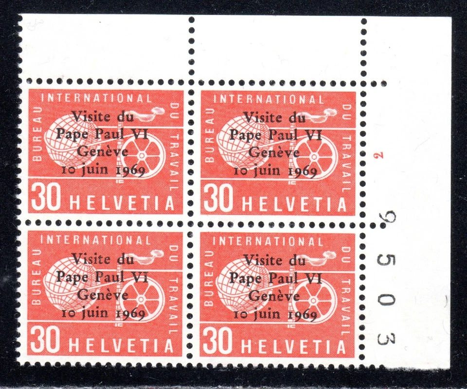 1969 Switzerland SC# 30103 - Visit of Pope Paul VI - UR Corner Block - M-NH -1 - Image 1 of 1